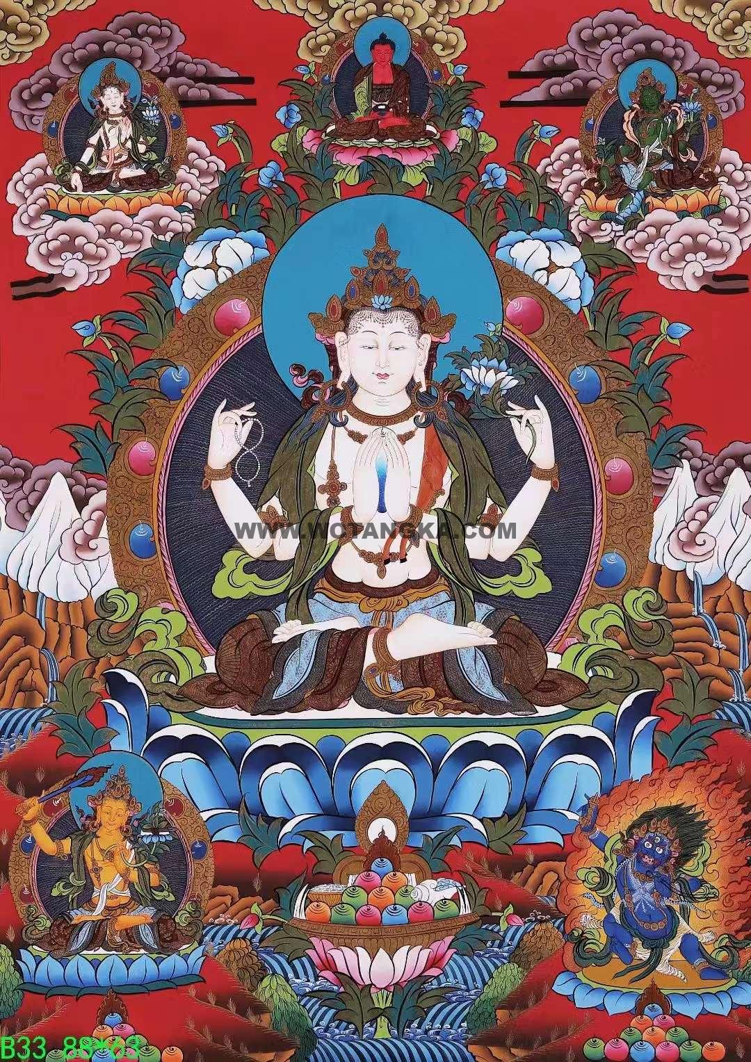 编号138-603235：彩绘唐卡-四臂观音（88*63CM左右）