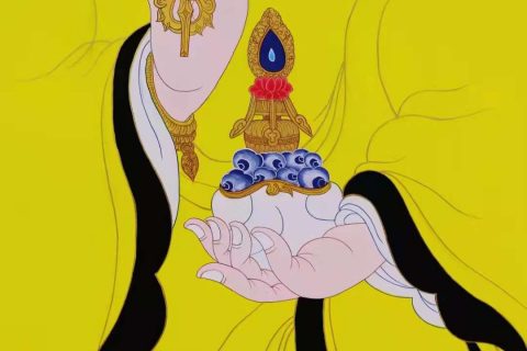 编号138-457254：彩绘唐卡-莲花生大士·佛手（60*40CM左右）