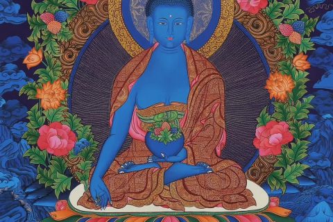 编号158-443227：彩绘唐卡-药师佛（75*55CM左右）
