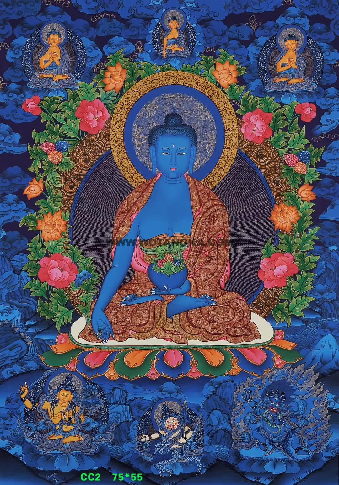 编号158-443227：彩绘唐卡-药师佛（75*55CM左右）