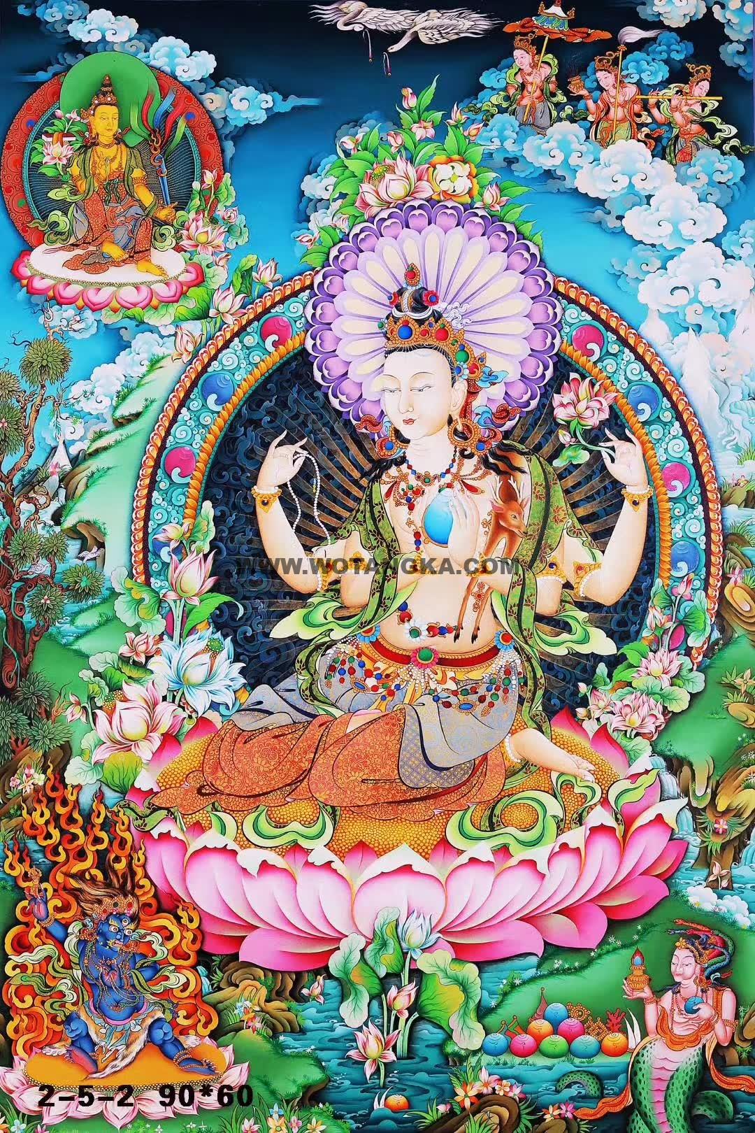 编号158-435748：彩绘唐卡-四臂观音（90*60CM左右）