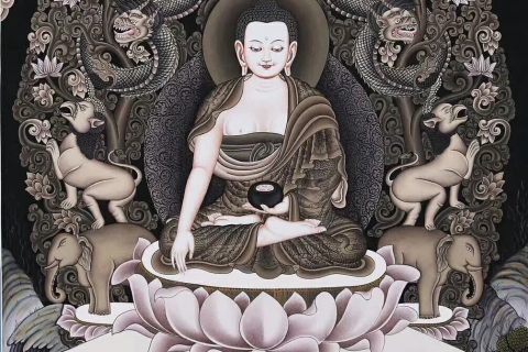 编号158-355584：彩绘唐卡-药师佛（75*53CM左右）