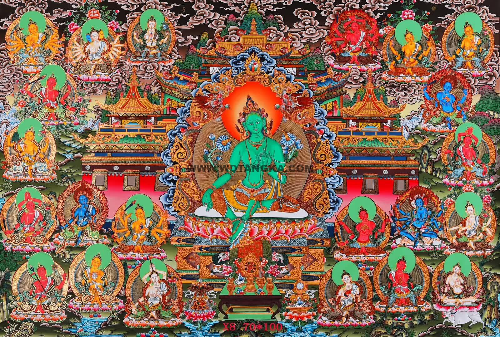 编号158-283889：彩绘唐卡-二十一度母（70*100CM左右）