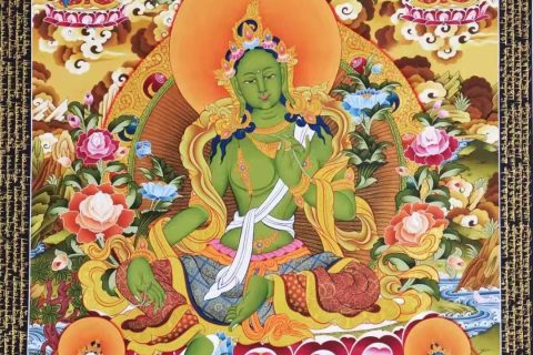 编号138-496540：彩绘唐卡-绿度母（84*60CM左右）