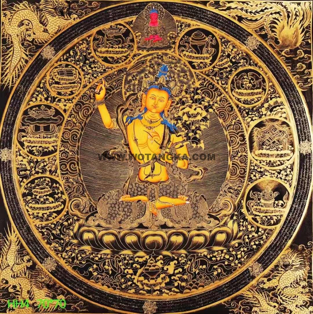 编号138-375031：黑金唐卡-文殊菩萨坛城（70*70CM左右）