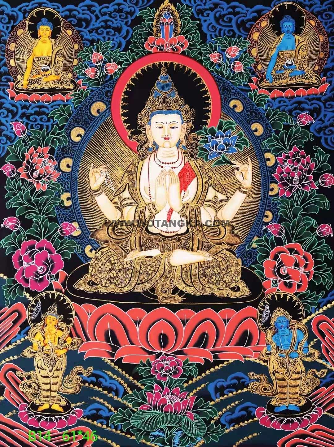 编号138-388295：彩绘唐卡-四臂观音（61*46CM左右）