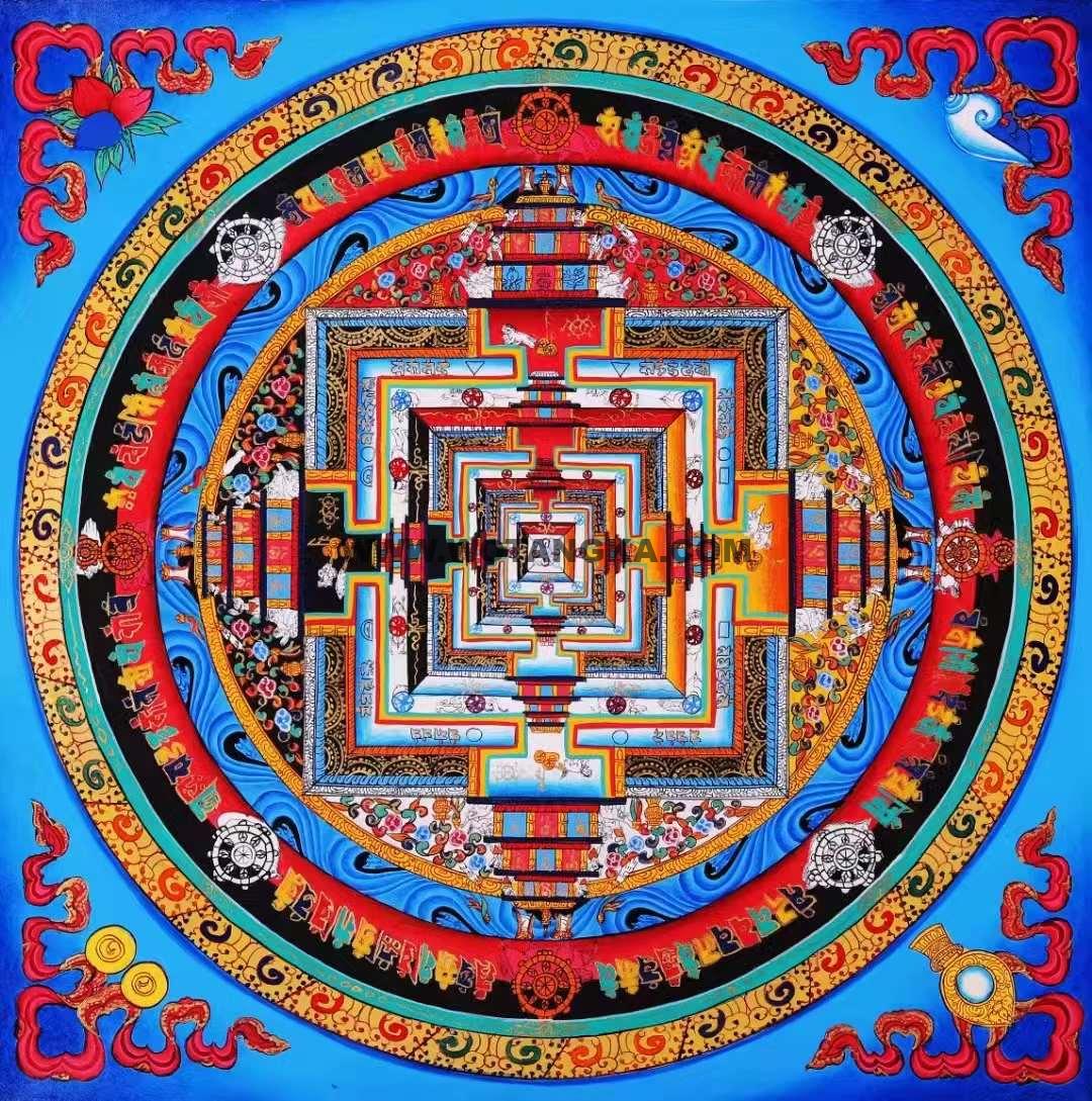 编号138-664375：彩绘唐卡-时轮金刚坛城（50*50CM左右）
