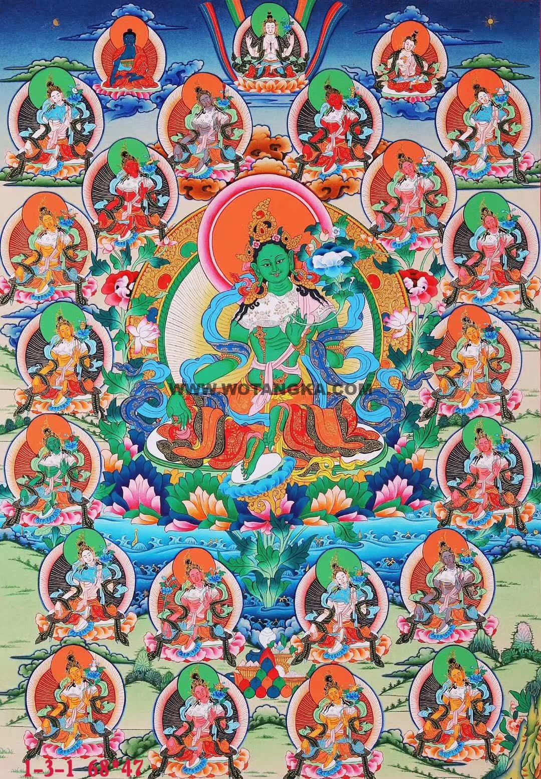 编号158-620895：彩绘唐卡-二十一度母（68*47CM左右）