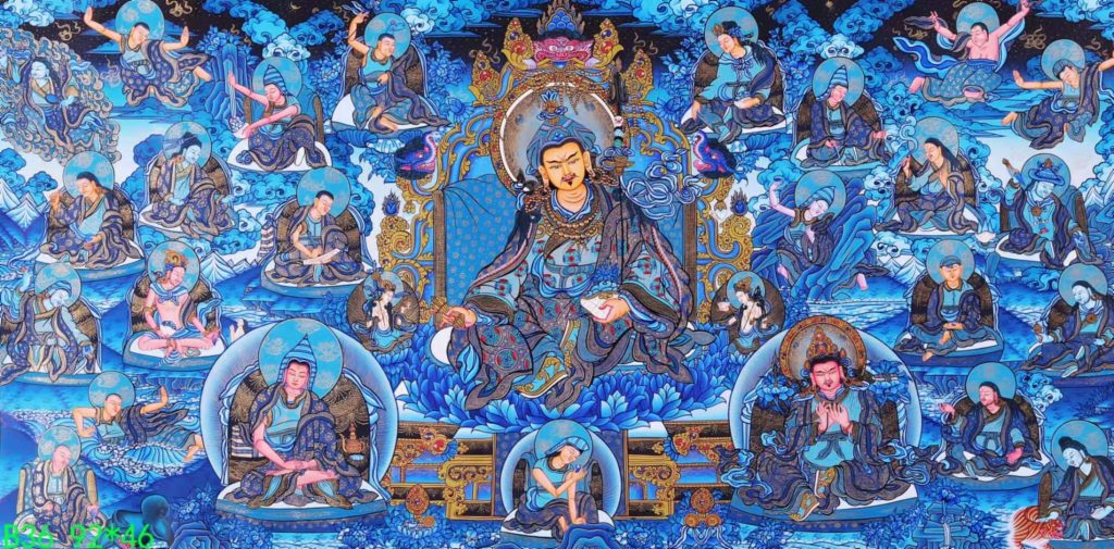 编号138-306564：蓝金唐卡-莲花生大士（46*92CM左右）