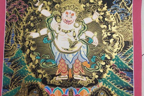 编号188-140516：彩绘唐卡-白六臂玛哈嘎拉（60*45CM左右）