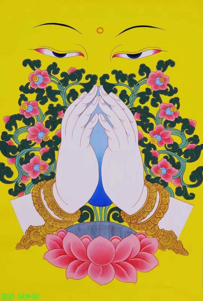 编号138-825164：彩绘唐卡-四臂观音·佛手（60*40CM左右）