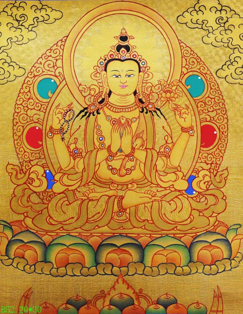 编号168-515347：黄金唐卡-四臂观音（20*30CM左右）