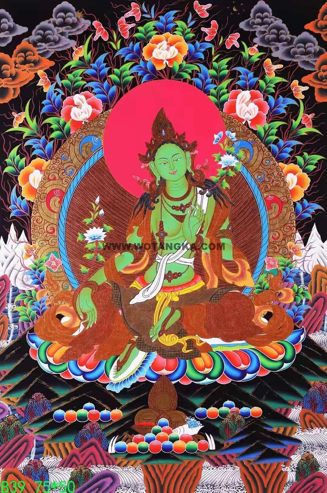 编号138-893964：彩绘唐卡-绿度母（75*50CM左右）