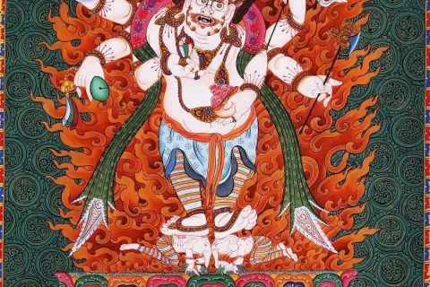 编号138-173857：彩绘唐卡-白六臂玛哈嘎拉（60*43CM左右）