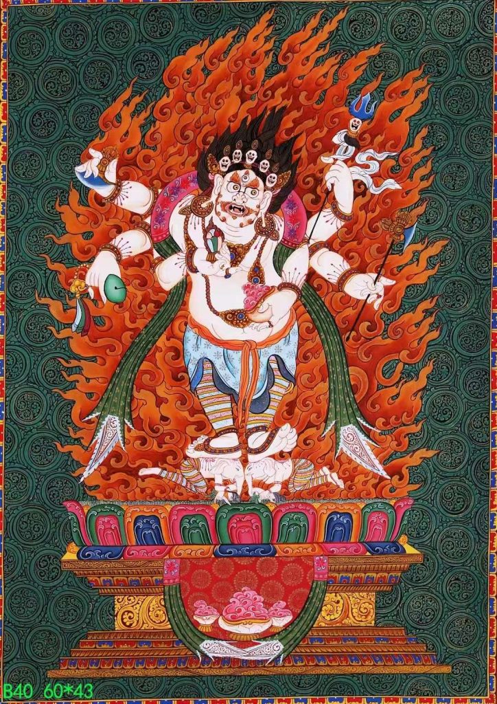 编号138-173857：彩绘唐卡-白六臂玛哈嘎拉（60*43CM左右）
