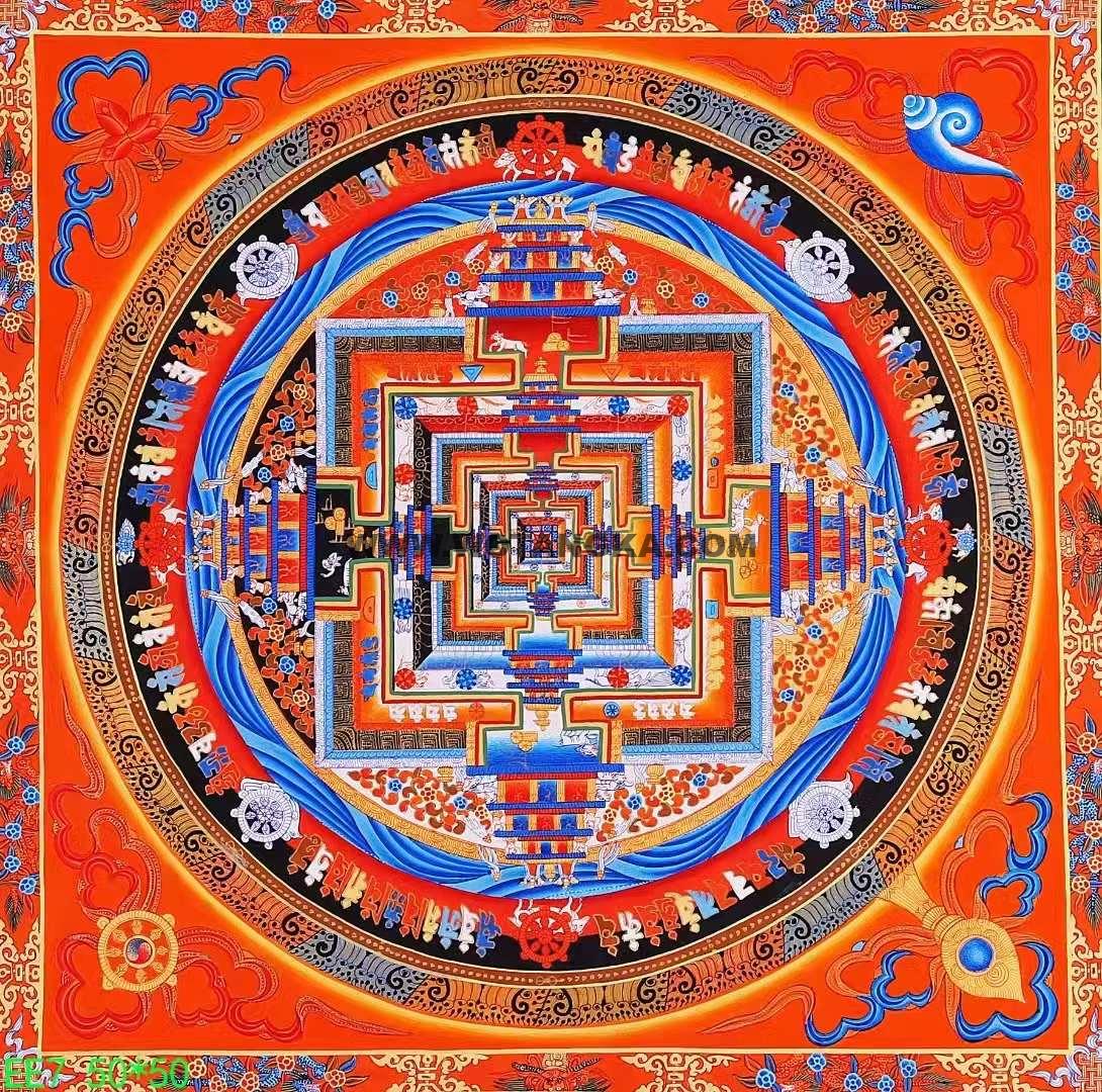 编号138-292518：彩绘唐卡-时轮金刚坛城（50*50CM左右）