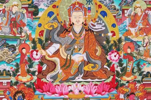 编号138-579028：彩绘唐卡-莲花生大士·莲师八变（107*70CM左右）