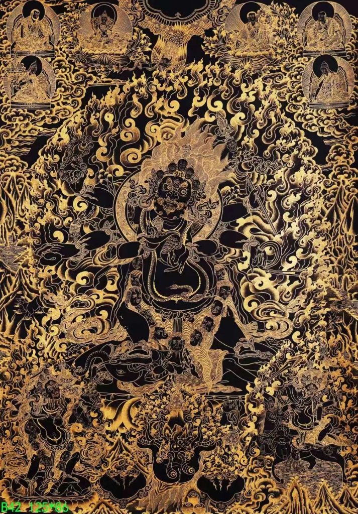 编号138-443959：黑金唐卡-六臂玛哈嘎拉（125*86CM左右）