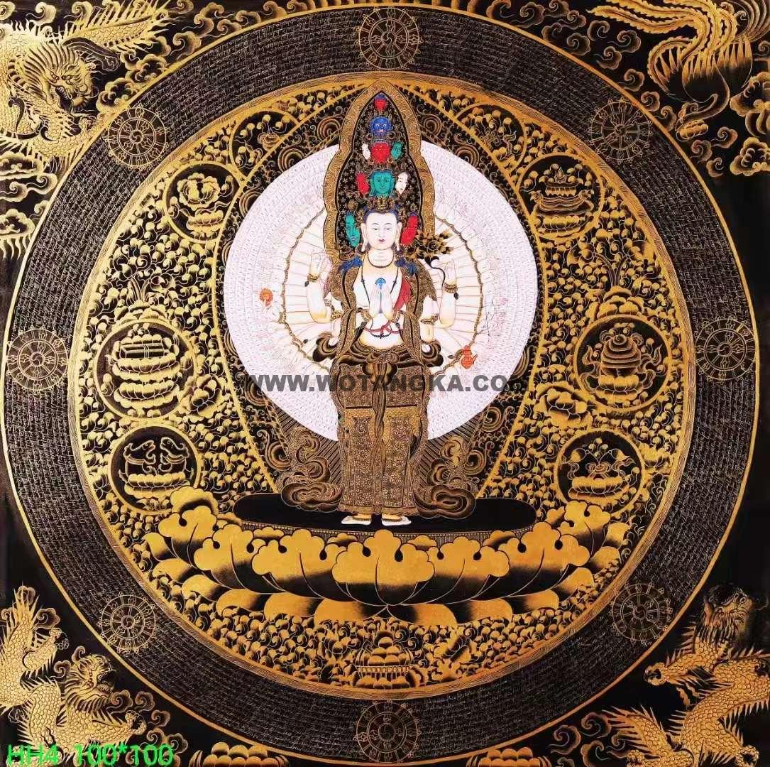 编号138-651536：黑金唐卡-千手观音坛城（100*100CM左右）