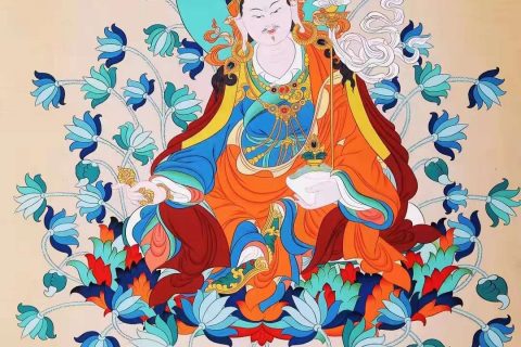 编号138-604327：彩绘唐卡-莲花生大士（80*60CM左右）