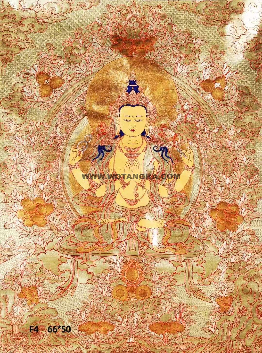 编号158-420558：黄金唐卡-四臂观音（66*50CM左右）