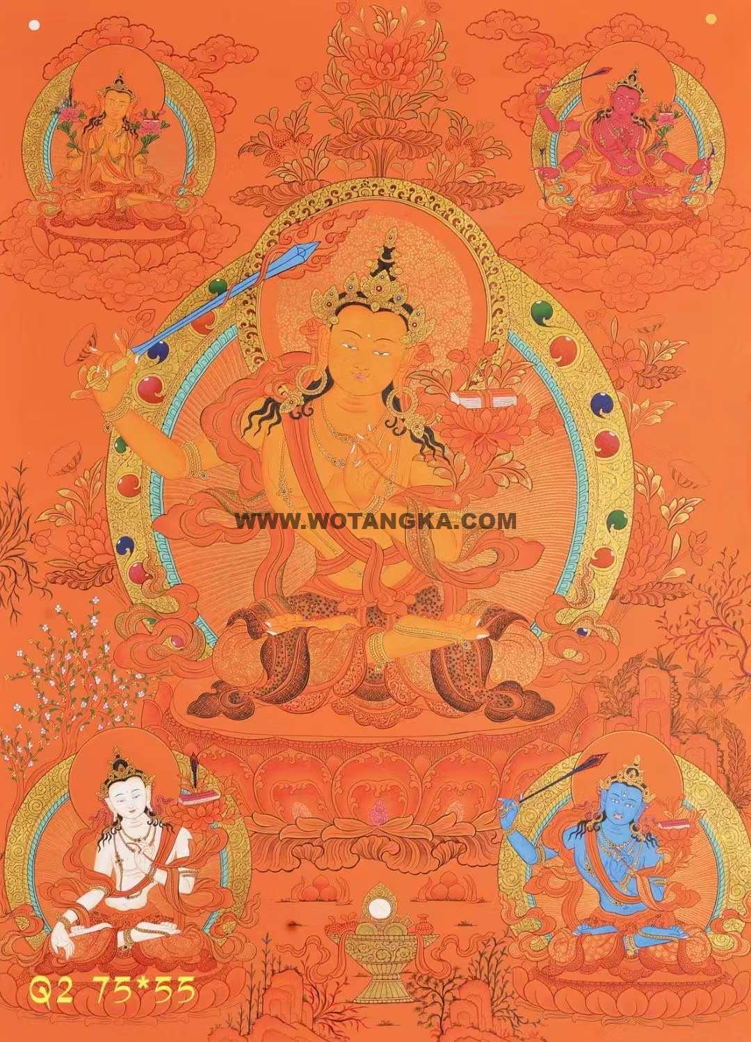 编号158-439494：彩绘唐卡-文殊菩萨·五部文殊（75*55CM左右）