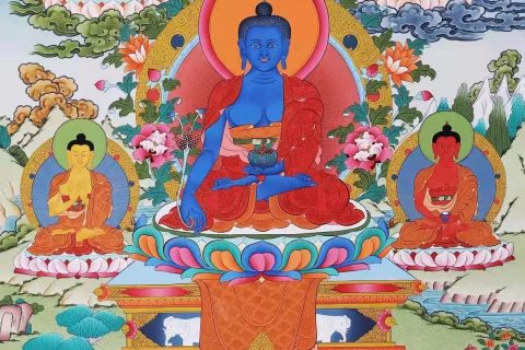编号138-548319：彩绘唐卡-药师佛（75*50CM左右）