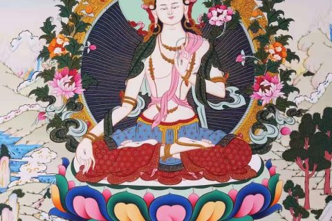 编号138-500959：彩绘唐卡-白度母·长寿三尊（75*50CM左右）