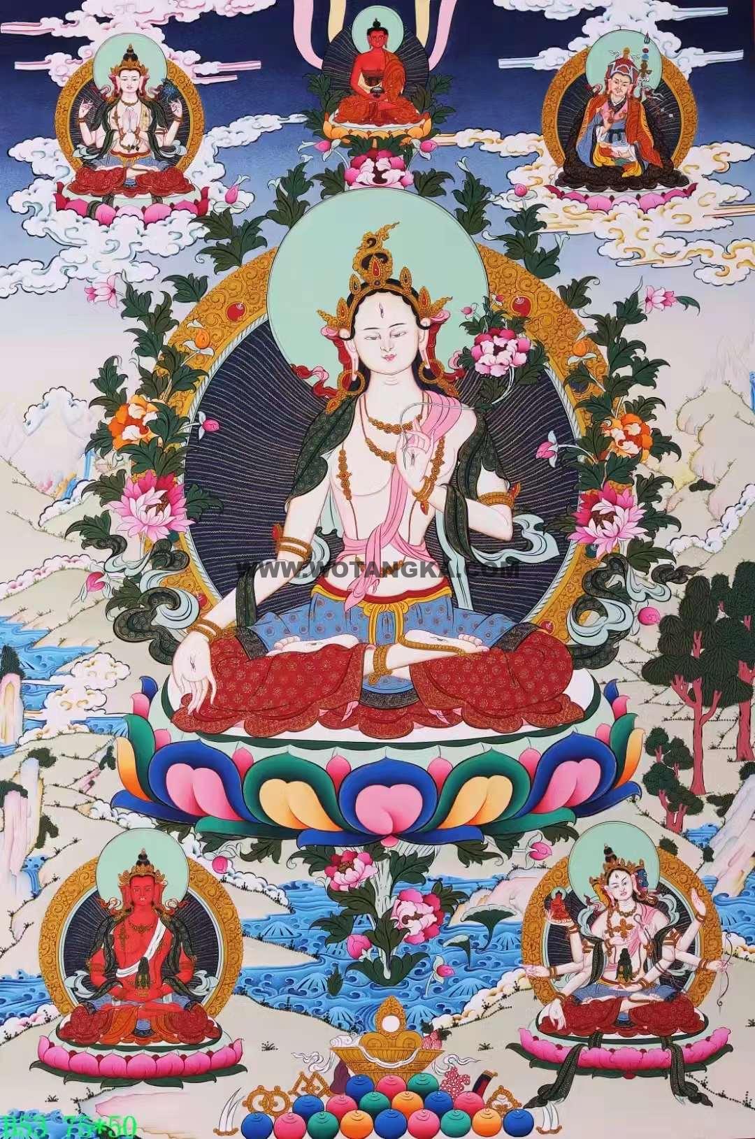 编号138-500959：彩绘唐卡-白度母·长寿三尊（75*50CM左右）