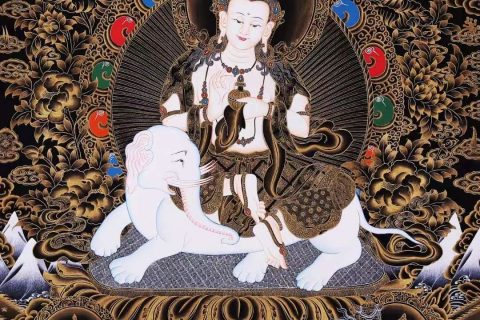 编号158-913425：彩绘唐卡-普贤菩萨（88*63CM左右）
