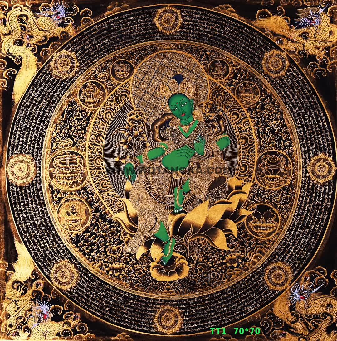 编号158-753616：黑金唐卡-绿度母坛城（70*70CM左右）