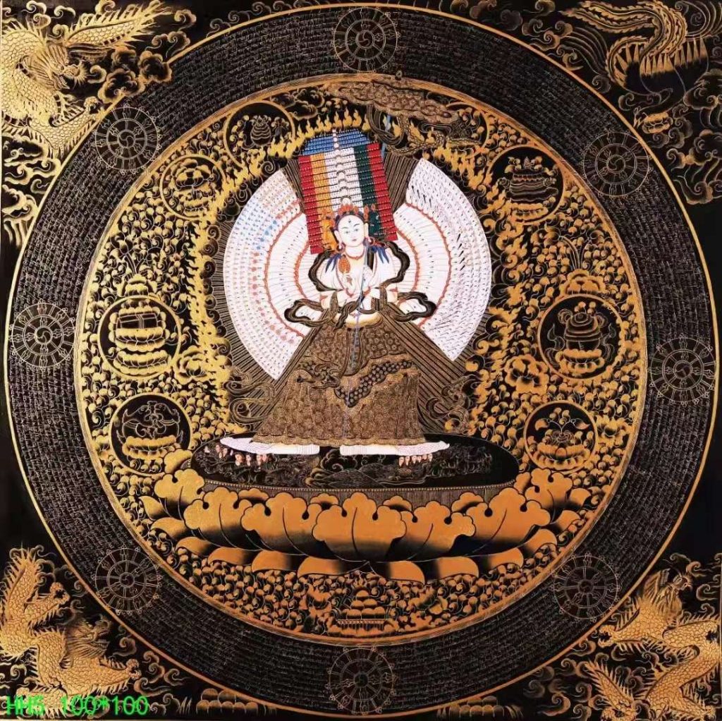 编号138-154743：黑金唐卡-大白伞盖佛母坛城（100*100CM左右）