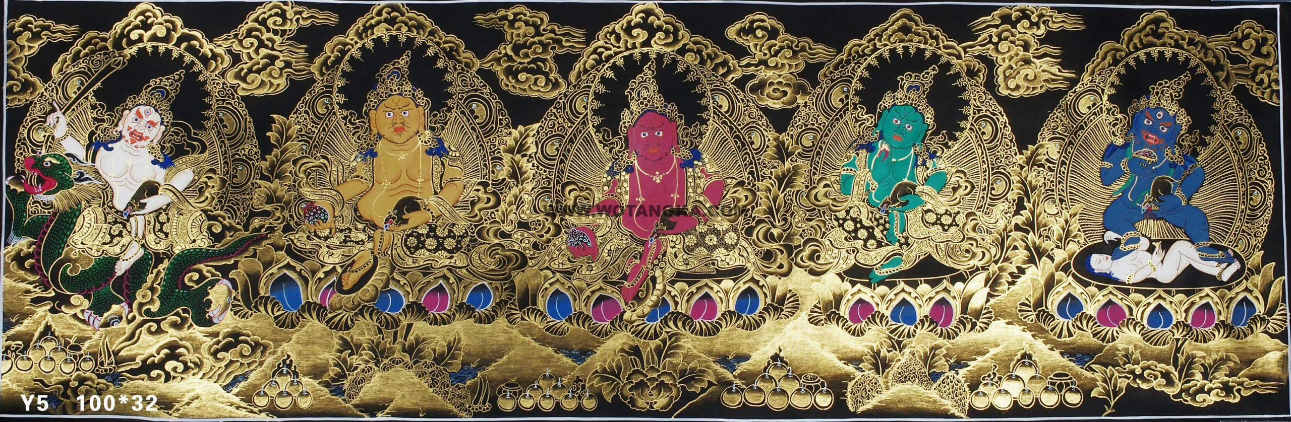 编号158-141264：黑金唐卡-五方财神（100*32CM左右）