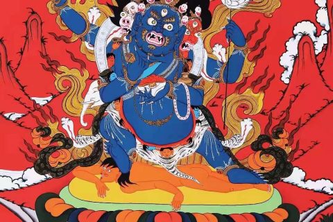 编号138-907949：红金唐卡-四臂玛哈嘎拉（72*50CM左右）