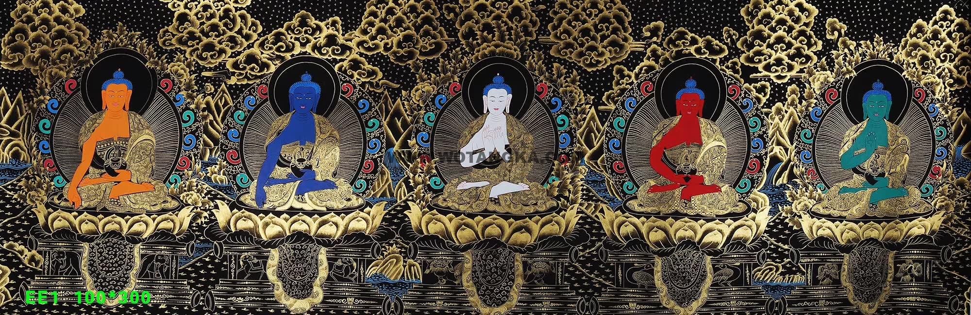 编号158-502844：彩绘唐卡-五方佛（100*300CM左右）