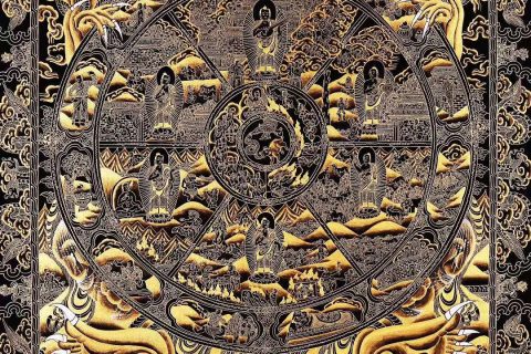 编号158-203231：黑金唐卡-六道轮回（105*76CM左右）