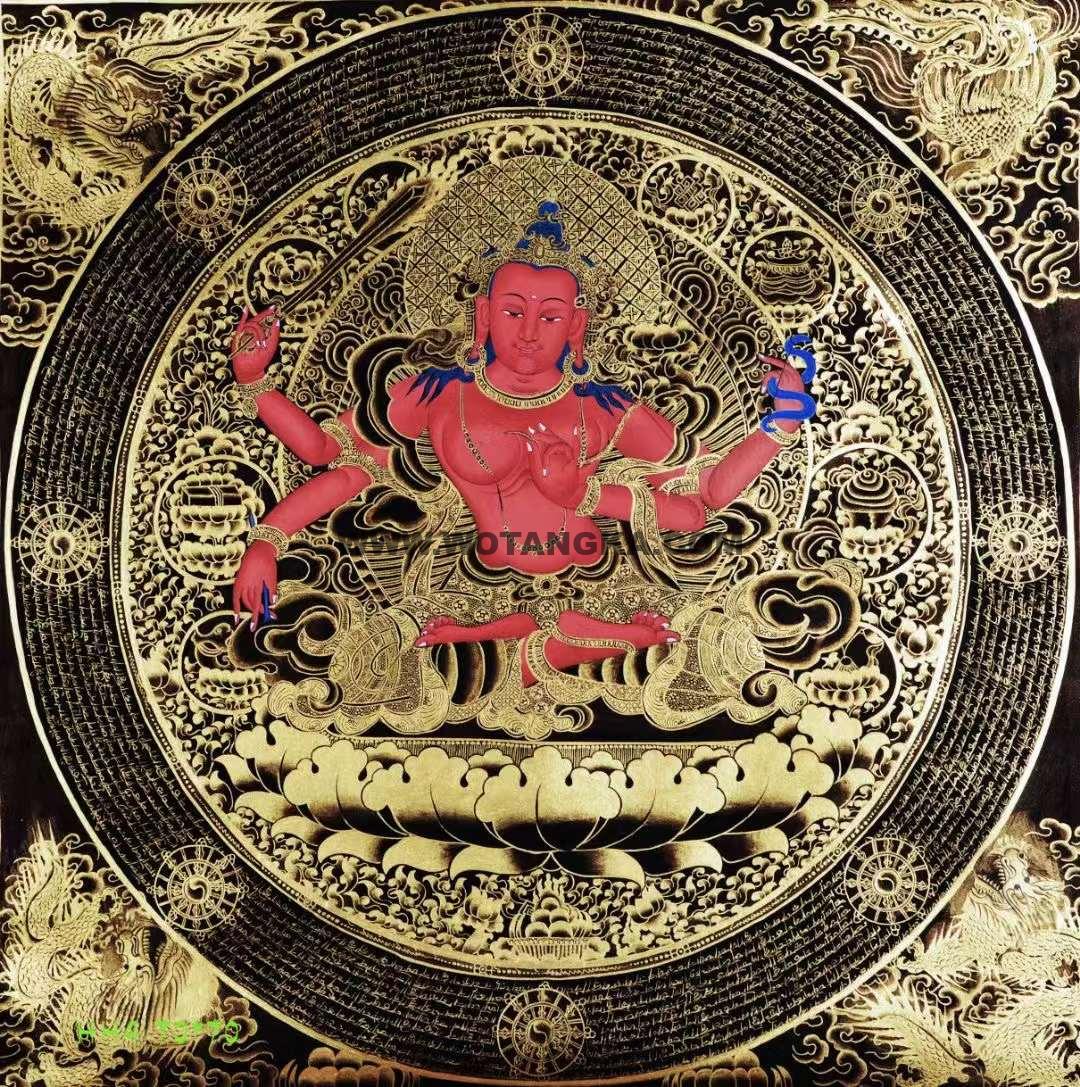 编号158-299703：黑金唐卡-文殊菩萨坛城（70*70CM左右）