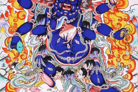 编号158-195912：彩绘唐卡-六臂玛哈嘎拉（67*46CM左右）