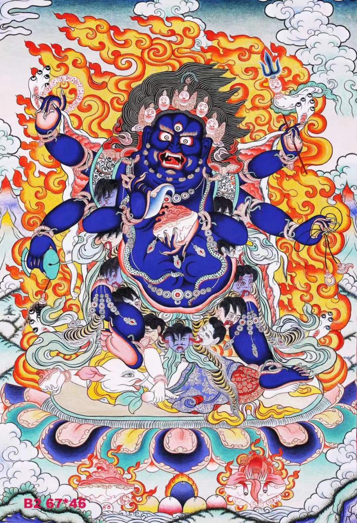 编号158-195912：彩绘唐卡-六臂玛哈嘎拉（67*46CM左右）