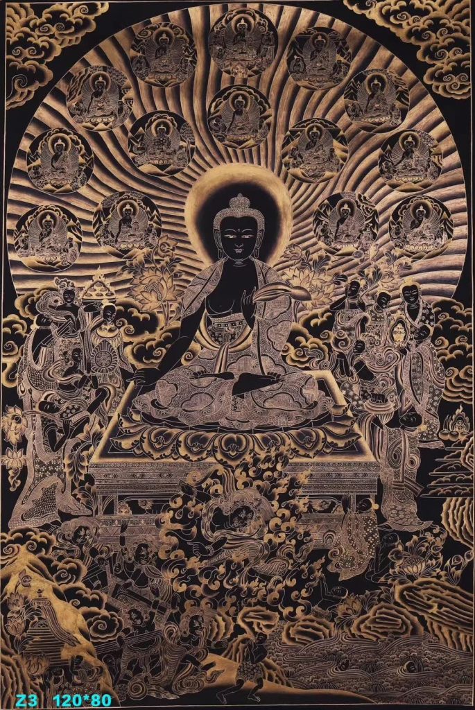 编号158-912225：黑金唐卡-释迦牟尼佛·三十五佛（120*80CM左右）