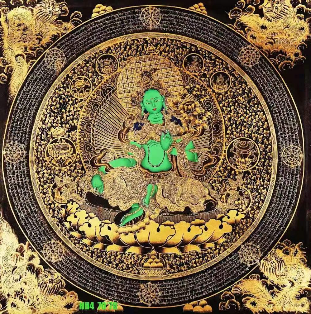 编号158-472220：黑金唐卡-绿度母坛城（70*70CM左右）
