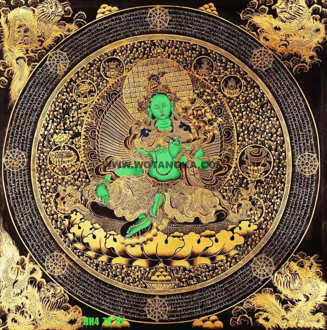 编号158-472220：黑金唐卡-绿度母坛城（70*70CM左右）