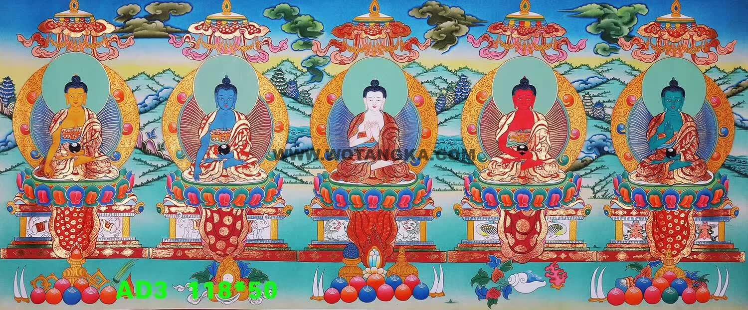 编号158-985868：彩绘唐卡-五方佛（118*50CM左右）
