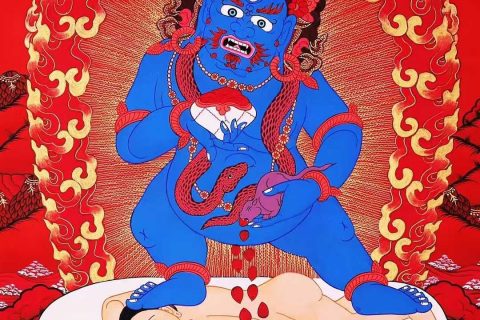 编号158-591921：红金唐卡-黑财神（60*43CM左右）