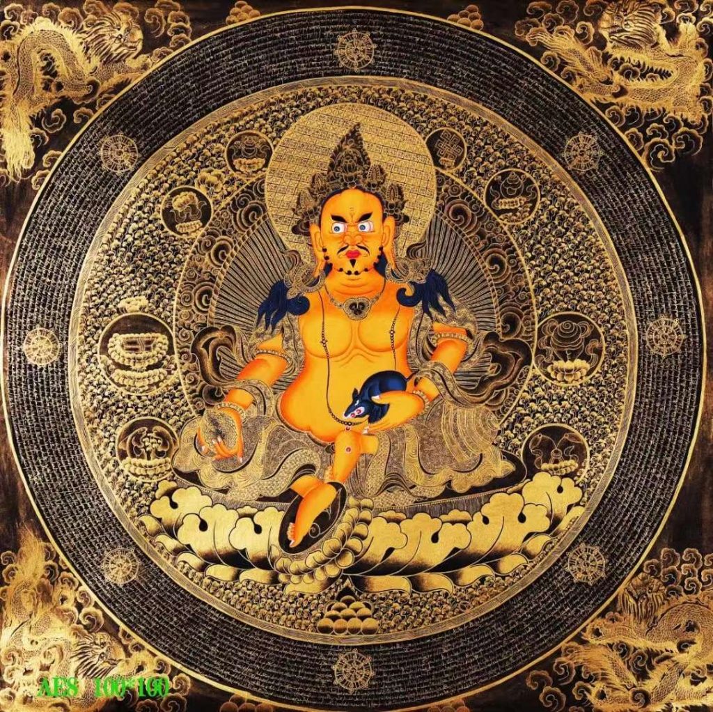 编号158-480380：黑金唐卡-黄财神坛城（100*100CM左右）