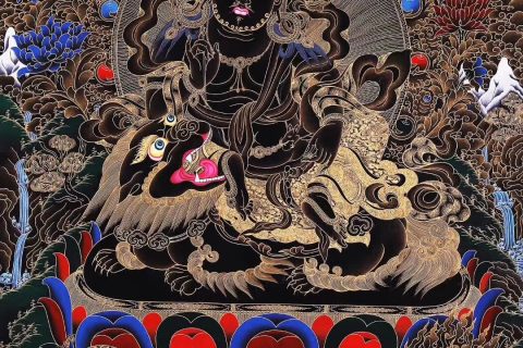 编号158-622062：黑金唐卡-财宝天王（96*66CM左右）