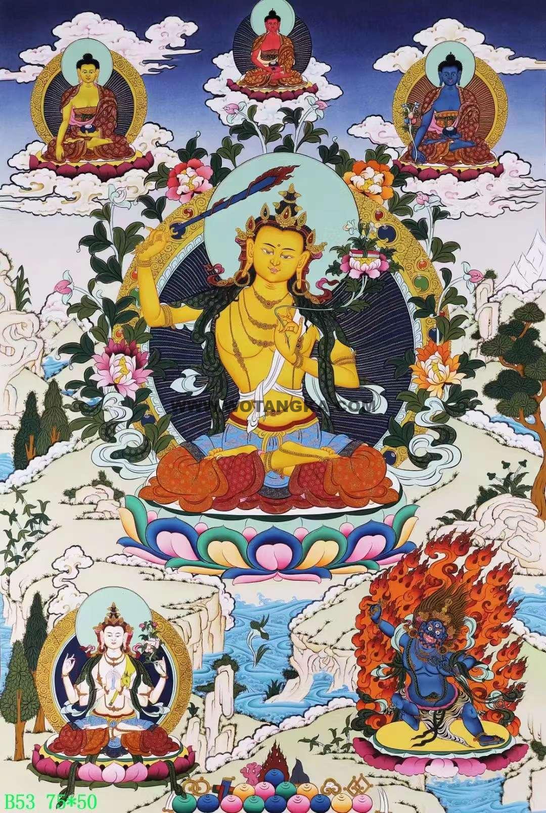 编号138-291019：彩绘唐卡-文殊菩萨（75*50CM左右）