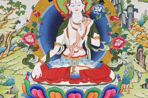 编号138-635557：彩绘唐卡-白度母·长寿三尊（75*50CM左右）