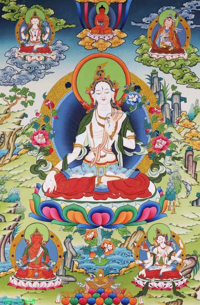 编号138-635557：彩绘唐卡-白度母·长寿三尊（75*50CM左右）