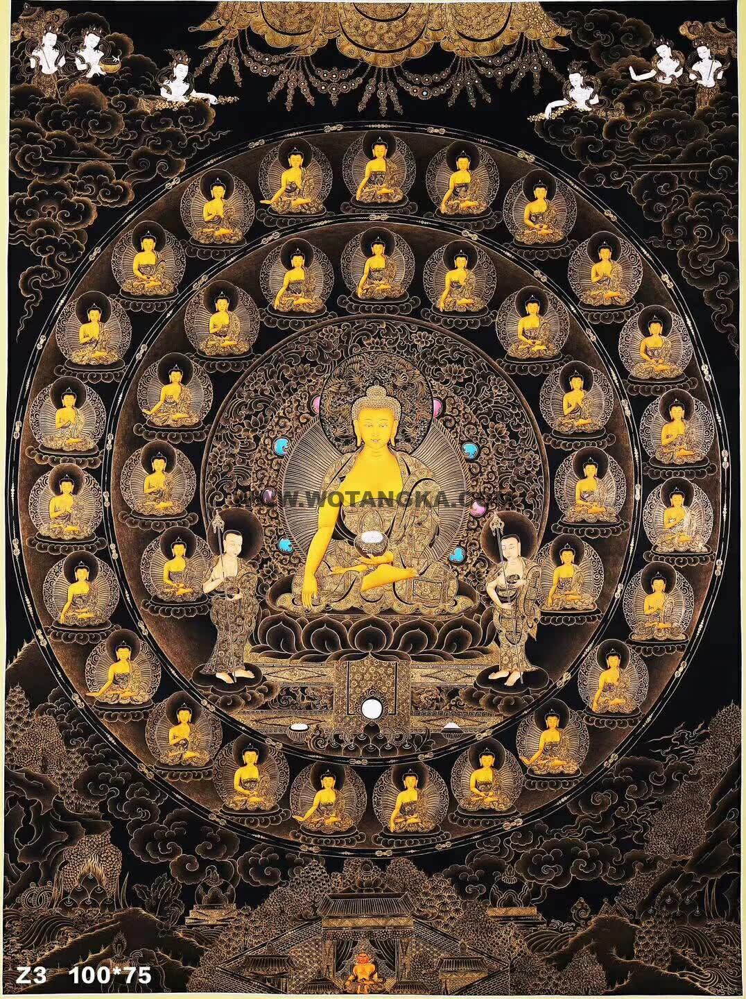 编号158-759619：黑金唐卡-释迦牟尼佛·三十五佛（100*75CM左右）